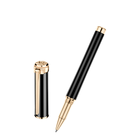 Enlarge {0}Chopard black resin - rose gold plated Alpine Eagle rollerball open pen front view