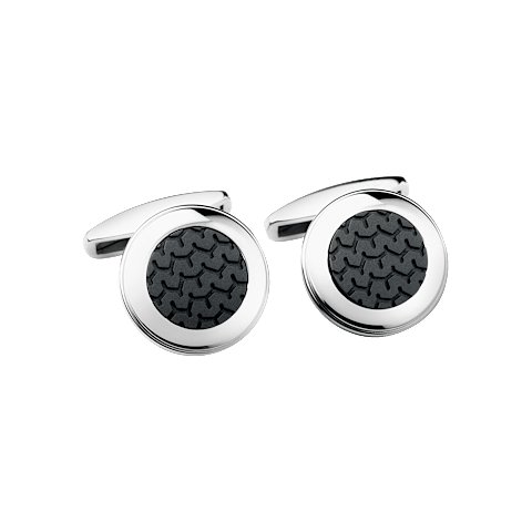 Enlarge {0}Chopard Stainless steel - black rubber Classic Racing cufflinks front view