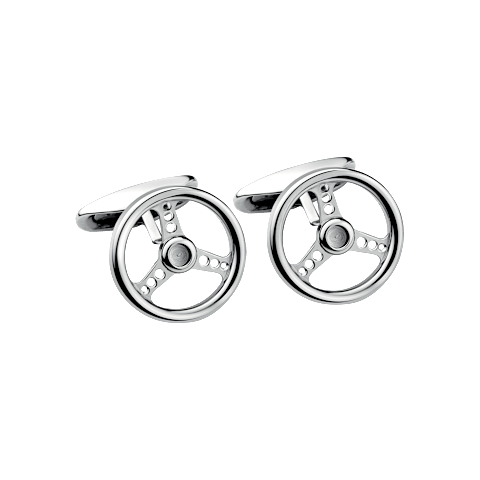 EnlargeChopard stainless steel Racing steering wheel cufflinks front view