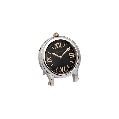 Agrandir {0}Chopard m&eacute;tal argent&eacute; et rose dor&eacute; Pendulette de table Happy Sport vue avant