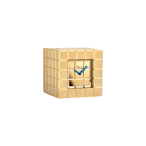 Enlarge {0}Chopard brushed yellow gold-toned metal Ice Cube Table Clock front view