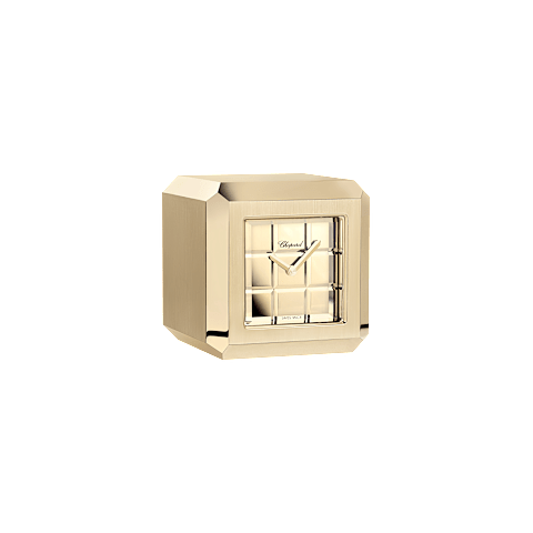 Enlarge {0}Chopard polished & brushed rose gold-toned metal Ice Cube table clock front view
