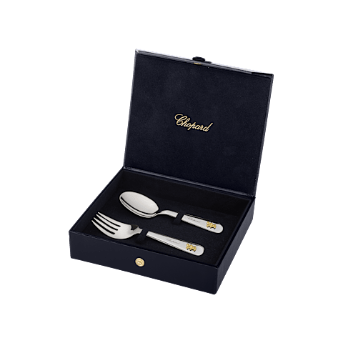 Enlarge {0}Chopard sterling silver 925 HAPPY BEAR FORK AND SPOON BABY SET front view