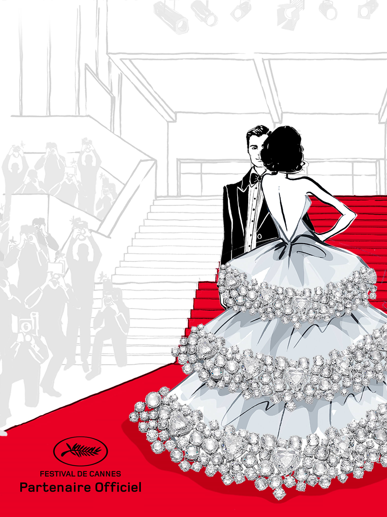 Sketch of couple walking the red carpet at the Cannes film festival