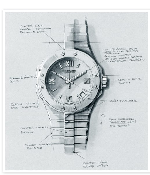 Hand drawn sketch of a Swiss watch