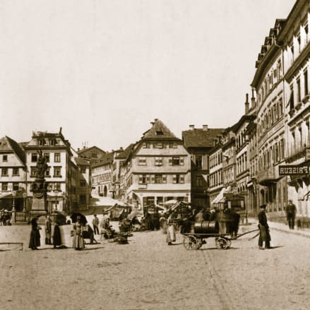 The market place in Pforzheim (Germany) around 1887